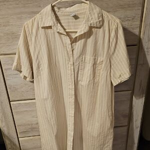 Old Navy Cream Striped Casual Button Down Dress